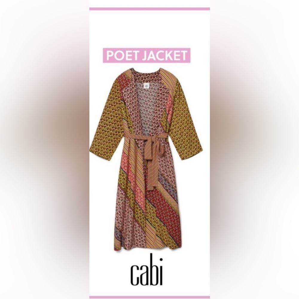 Cabi poet jacket boho patchwork kimono w belt & pockets